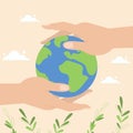 Hands holding the planet. Earth globe in human hands. Royalty Free Stock Photo